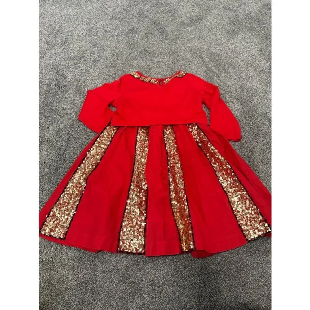 Mini Boden Red Gold Sequin Accents Fancy Dress Sz 7-8